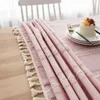 Tovaglia natalizia nordica Rosa Hollow ricamato Jacquard a righe Rettangolo panno Cotone Lino Copertura da pranzo Decor 210626