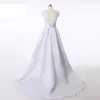 Seksowne zapasy A-Line White Satin Plus Size Suknie ślubne Suknie ślubne z aplikacjami Party Długość Suknia Party QC1148