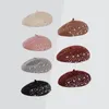 Berets Autumn2021 Winter Beret Women Pearl Solid Wool French French Femme Girls Kawaii Hat Pumpkin Boina Hombre head lead