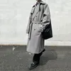 grey double breasted trench coat