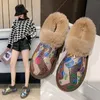 Зима 2022 Sequined Camouflage Snow Boots Высококачественная открытая модная квартира и густые теплые повседневные хлопковые обуви