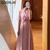 Женщины OL Foral Blazer Press Fashion Fashion Where-Down Воротник MIDI ES Летний Коротким Рукавом Двухборботный пояс 210601