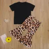 Conjuntos de ropa Focalnorm 1-6Y Moda de verano Niños Niños Ropa de ropa de manga corta Impreso Camisetas Llamadas de leopardo Pantalones de destello