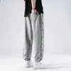 Open-Breasted Guard Men Pants Spring Summer Thin Cotton Elastic Waist Sports Trousers Men Loose Feet Wide Legs Casual Pants 211013