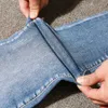 Büyük Artı Boyutu 4XL 5XL Bahar Streç Jeans Kadınlar Yüksek Sokak Lace Up Harem Pantolon Elastik Wasit Yama Manşetleri Denim 210925