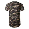 Camouflage Ripped Longline T-shirt Men Hip Hop Long Mens T Shirts Casual Hipster T Shirt for Men Tee Shirt Homme 2XL 210522