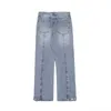 Calças de brim dos homens High Street Wash usados ​​lateral linha reta jeans