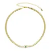 Green Red Blue CZ Evil Eye Charm Classic Trendy Women Jewelry Gold Color 4MM Plain Herringbone Snake Chain Choker Necklace