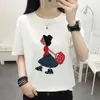 プラスサイズのTシャツアップリケ漫画の街路壁Tシャツの女性服夏の綿の女性のトップス半袖Tシャツフェムミ210615