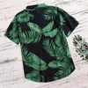 Men's Casual Shirts Hawaiian Men Shirt Leaves Print Streetwear Summer Stand Collar 2022 Fashion Beach Short Sleeve Tops