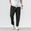Erkek Pantolon Keten Pamuk Streetwear Joggers Erkekler Moda 2021 İlkbahar Yaz Masif Harem Büyük Boy 5XL