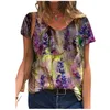 Tie Dye 3D Floral Print Women T Shirts Casual Short Sleeve Loose Plus Size Tops Fashion Street Ladies V-Neck Summer Tee 210526