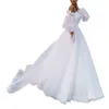 Elegante Witte Bruidsjurken A-lijn Ruches Starpless Backless Puffy Mouwen Afneembare Bruidsjurken Robe De Mari e