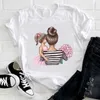 Mulheres dos desenhos animados 90s estilo listrado menino filho menina filha mãe mamãe mãe roupas cópia t-shirt feminino t-shirt gráfico senhoras x0628