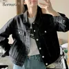 Bornsra Stylish 100% Cotton Denim Jacket Female Spring Single Breasted Tickets Outwears Yellow Coats Jean For Woman 211025