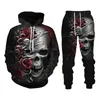 Herrsp￥rar Herrnyhet 3D Skull Grafiska hoodies Horror Print Sweatshirt Hoodie Pants Sportwear Autumn and Spring Man Pullover