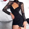 Sexy Bodycon Kobieta Goth Dress Winter Długim Rękawem Elegancki Suknie Dla Kobiet Party Night Club Punk Designer Odzież 93645P 210712