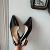 Заостренные носки женские сандалии тапочки задний ремешок эластичный ленточный квадрат середины каблуки слайды вскользь летнее платье обувь насосы размером 35-39 210513
