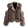 Faux Fox Fur Winter Fashion 2022 Nowy Motocykl Styl Luksusowe Skórzane Kurtki Kobiety Modne płaszcze