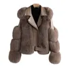 Faux Fox Fur Winter Fashion 2022 Ny Motocycle Style Luxury Leather Jackets Woman Trendy Overcoats