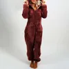 Kvinnors Sleepwear Womens Jumpsuit One-Piece Pyjamas För Kvinnor Hooded Vinter Höst Korall Fleece Varm Söt Lång Homewear