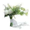 Mariée de mariage de Style occidental tenant des fleurs avec ruban de dentelle Bouquet de pivoine artificielle pour la décoration de fête accessoires de tir