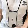 Fashion Lanyard Telefon Fodral för iPhone 12 11 Pro Max XS XR 7 8 Plus Lins Kameraskydd Genomskinligt baklucka
