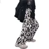 Houzhou Cow Print Szerokie spodnie nóg Kobiety Oversize Koreański Styl Harajuku Spodnie Kobiet Summer Street Estetyczna Wysoka Talia 211118