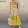 Women's Bohemian Ruffle Sundr2021 Zanzea Summer SleeveFloral Impresso Maxi Long Drcasual Solta Tanques de Partido Vestido X0529