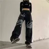 MINGLIUSILI Y2k Baggy Jeans Frauen Oversize 2022 Mode Denim Hosen Street Hip Hop High Street Print E Mädchen Schwarz Hosen y220311