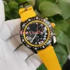 Fashion High Quality men Watch Wristwatches 44mm Speed Stainless Natural rubber strap Yellow Dial VK Quartz Chronograph Working Mens Watches