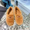 2022 Designer Women Wool Slippers Plush Triangle Metal P Solid Color Flip Flop Winter Warm Original Rubber Non-slip Bottom Cloudbust Sheep 6