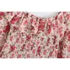 Dolce moda stampa floreale increspature camicette elastiche ritagliate eleganti camicie sexy con scollo a barchetta ragazze chic top 210520