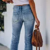 Hög midja stretch skinny bell botten kläder blå denim distressed bootcut flared byxor byxor faller 2021 mode kvinnor je