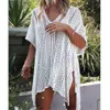 New Swimwear 2021 Swimsuit Women Cover Ups Sleeve Kaftan Beach Dress Robe De Plage Solid White Cotton Pareo Beach Cover Up K26561663013