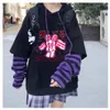 Hoodie Fake Två Piece Hooded Sweatshirts Striped Patchwork Hoodies Kvinnor Kläder för Tonåringar Anime Harajuku Black Tops