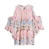 Chemises d'été pour femmes coréennes manches cloche épaule col rond chemise florale courte haut ample femme 9788 210508