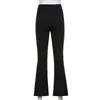 Casual V-Shaped High Waisted Flare Pant Fashion Summer Chic Black Byxor för kvinnliga Sweatpants Streetwear 211216