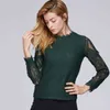 Sexy Hollow Lace Top Female Shirt Fashion Woman Blouses Long Sleeve Lave Blouse Women Tops Solid Green C896 45 210508