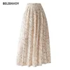 Sommar kjolar streetwear kvinna vintage bohemian blommig tryckta chiffon pläterad elastisk hög midja midi för kvinnor 210520