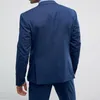 2 sztuk Biznes Mężczyźni Garnitury do ślubu Slim Fit Blue Groom Tuxedo z Peaked Lapel Custom Man Fashion Costume Zestaw Pants X0909