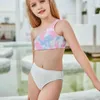 5-14 Years Girl Swimsuit Kids Tie-Dye Teenage Girl One-Shouldered Bikini Set Two Piece Children's Swimwear Toddler Bathing Suit