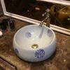 Style européen chinois lavabo navire éviers Jingdezhen Art comptoir en céramique bassin évier évier art lavabos rond