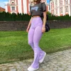 Free High Street Women's Casual Flare Pants Fashion Purple Waist Skinny Flared Summer Striped 210524