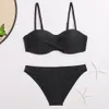 Bikini de cintura baja 2021, traje de baño de Color sólido, conjunto de Bikini para mujer, traje de baño, ropa de playa, Monokini brasileño femenino X0522