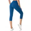 NWT Kvinnor Sport Capris Yoga Hög elastisk midja Solid Skinny Stretch Capris Leggings Storlek XXS-XL 210929