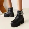 Boots PXELENA Drop Ship Plus Size Street Punk Women Motorcycle Combat Buckle High Heels Chunky Platform Goth Shoes