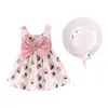Toddler Bebek Sevimli Mini Elbise Yaz Çocuk Kız Kolsuz Tank Çilek Baskı Yay Bel Elbise Prenses Elbiseler Şapka Kıyafetler Q0716