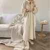 EWQ Kobiety Morelowy Vintage Duży Rozmiar Bandaż Plisowany Długa Sukienka Stoi Sleeve Puff Sleeve Moda Wiosna Jesień 2F0478 210510