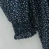 Women Summer Vintage Dot Print Dress Long Sleeve V-Neck Buttons Elastic waist Female Elegant A-Line Mini Dresses Vestidos 210513
